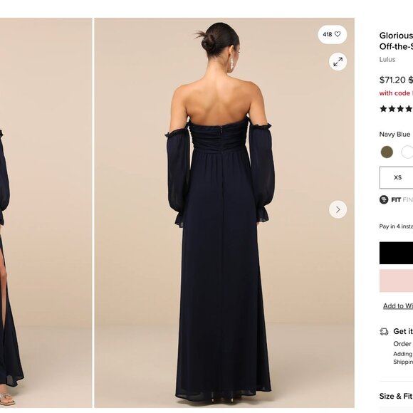 Lulu's Glorious Invite Navy Blue Knotted Off-the-Shoulder Maxi, XL - Picture 2 of 6